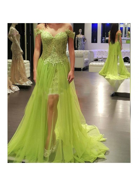 Lace and Tulle Off-the-Shoulder Long Prom Formal Evening Party Dresses 99602782