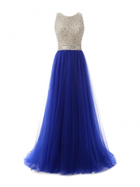 Long Blue Beaded Prom Formal Evening Party Dresses 99602789