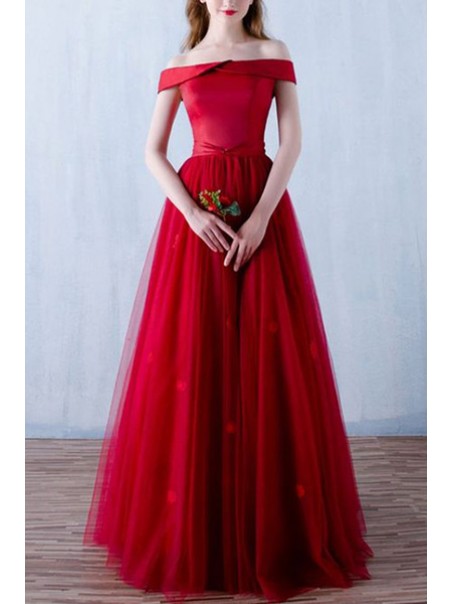 Long Red Off-the-Shoulder Prom Formal Evening Party Dresses 99602796