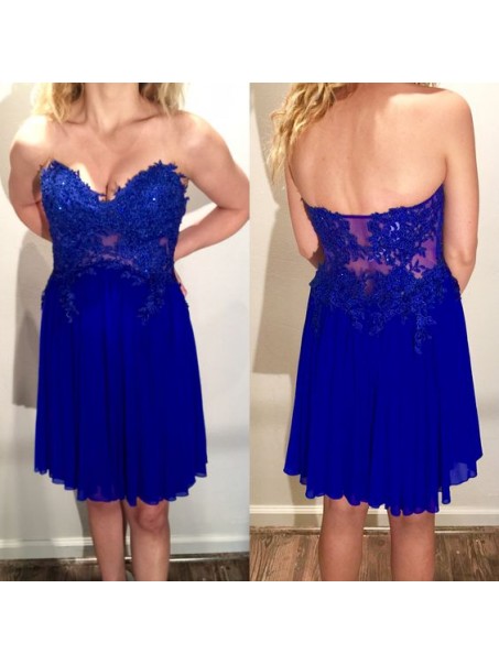 Short Royal Blue Lace Appliques Chiffon Prom Formal Evening Party Dresses 99602800