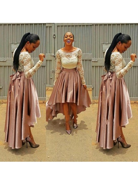 High Low Long Sleeves Lace Prom Formal Evening Party Dresses 99602804