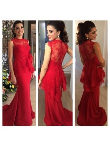Mermaid Long Red Lace Prom Formal Evening Party Dresses 99602809
