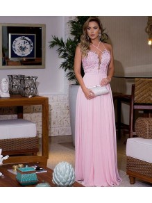 Long Pink Lace Chiffon Prom Formal Evening Party Dresses 99602812