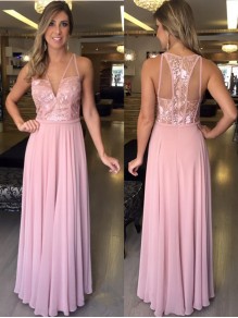 Long Pink Lace Chiffon Prom Formal Evening Party Dresses 99602814 Long Pink Lace Chiffon Prom Formal Evening Party Dresses 99602814
