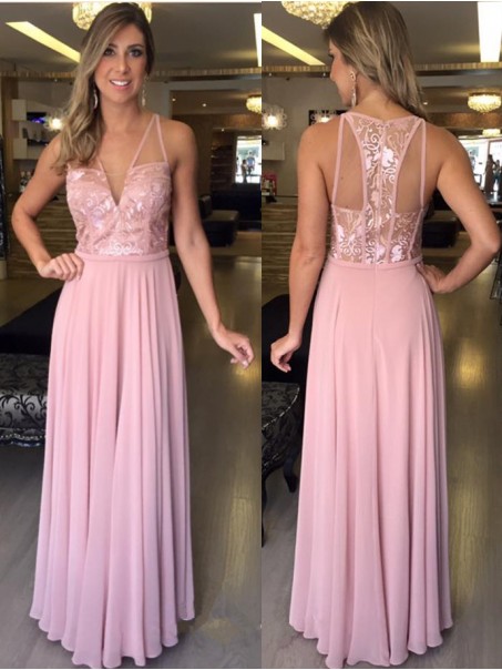 Long Pink Lace Chiffon Prom Formal Evening Party Dresses 99602814 Long Pink Lace Chiffon Prom Formal Evening Party Dresses 99602814