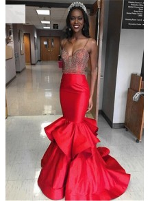 Long Red Beaded Mermaid Prom Formal Evening Party Dresses 99602816