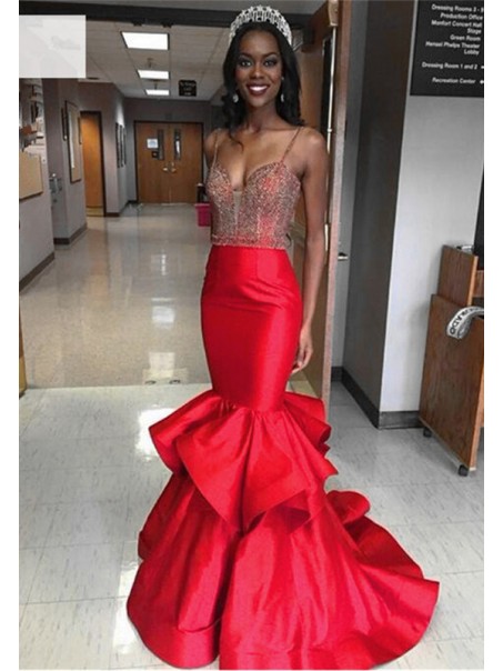 Long Red Beaded Mermaid Prom Formal Evening Party Dresses 99602816 Long Red Beaded Mermaid Prom Formal Evening Party Dresses 99602816