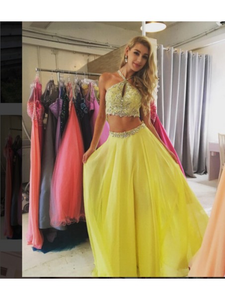 Beaded Two Pieces Yellow Prom Formal Evening Party Dresses 99602817