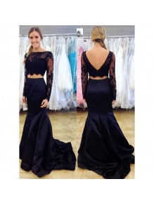 Two Pieces Long Sleeves Mermaid Lace Navy Blue Prom Formal Evening Party Dresses 99602822 Two Pieces Long Sleeves Mermaid Lace Navy Blue Prom Formal Evening Party Dresses 99602822
