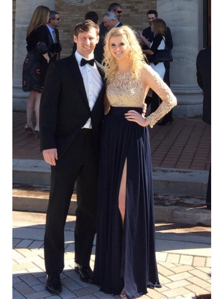 Long Sleeves Lace Chiffon Prom Formal Evening Party Dresses 99602824 Long Sleeves Lace Chiffon Prom Formal Evening Party Dresses 99602824