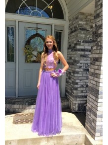 Two Pieces High Neck Lace Beaded Prom Formal Evening Party Dresses 99602828 Two Pieces High Neck Lace Beaded Prom Formal Evening Party Dresses 99602828