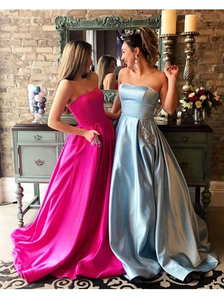 Beaded Strapless Satin Long Prom Formal Evening Party Dresses 99602831