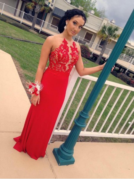 Long Red Halter Lace Prom Formal Evening Party Dresses 99602833