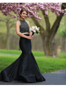 Mermaid Long Black Two Pieces Beaded Prom Formal Evening Party Dresses 99602847