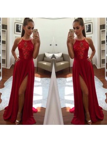 Long Red Lace Chiffon Prom Formal Evening Party Dresses 99602855