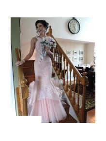 Mermaid Beaded Long Pink Lace Prom Formal Evening Party Dresses 99602856