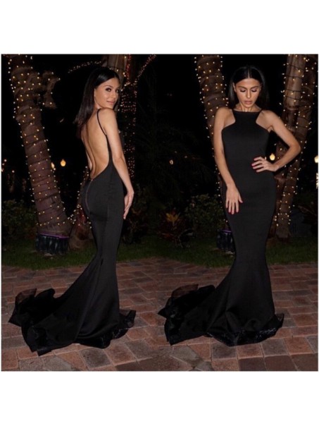 Mermaid Backless Long Black Prom Formal Evening Party Dresses 99602863