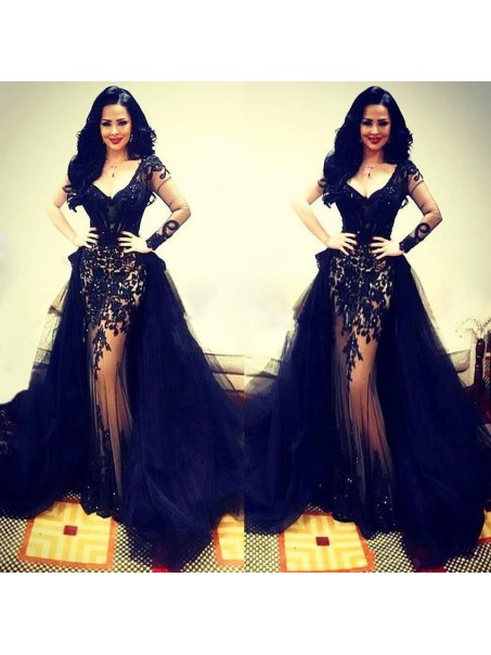 Sexy V-Neck Long Sleeves Lace Prom Formal Evening Party Dresses 99602865 Sexy V-Neck Long Sleeves Lace Prom Formal Evening Party Dresses 99602865