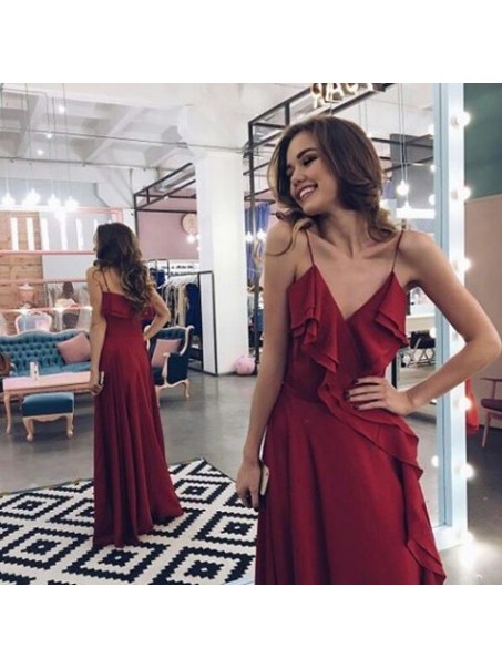 Long Burgundy Spaghetti Straps Prom Formal Evening Party Dresses 99602869 Long Burgundy Spaghetti Straps Prom Formal Evening Party Dresses 99602869