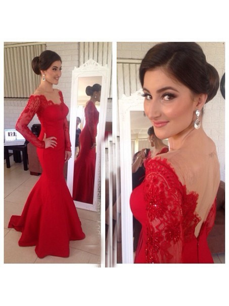 Mermaid Long Red Lace Long Sleeves Prom Formal Evening Party Dresses 99602883 Mermaid Long Red Lace Long Sleeves Prom Formal Evening Party Dresses 99602883