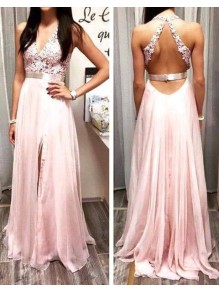 A-Line V-Neck Long Pink Lace Prom Formal Evening Party Dresses 99602893 A-Line V-Neck Long Pink Lace Prom Formal Evening Party Dresses 99602893