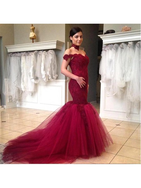 Mermaid Off-the-Shoulder Lace Long Prom Formal Evening Party Dresses 99602895