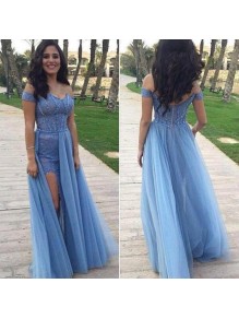 Long Blue Off-the-Shoulder Lace Tulle Prom Formal Evening Party Dresses 99602905 Long Blue Off-the-Shoulder Lace Tulle Prom Formal Evening Party Dresses 99602905