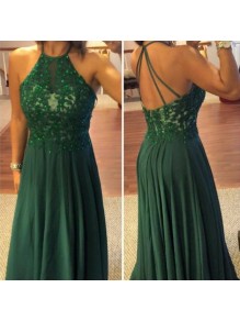 Long Green Lace Appliques and Chiffon Prom Formal Evening Party Dresses 99602907