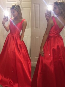 Long Red V-Neck Prom Formal Evening Party Dresses 99602910