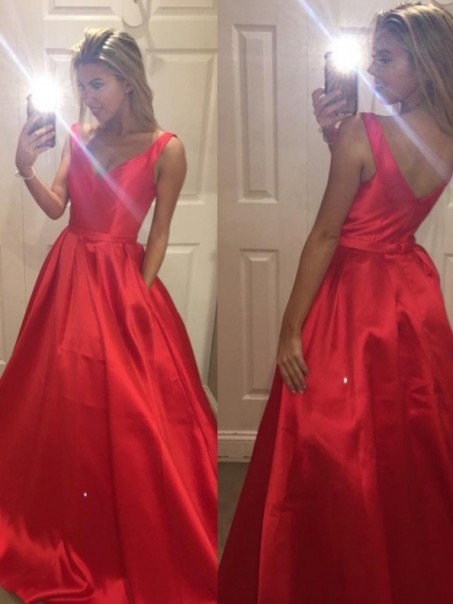 Long Red V-Neck Prom Formal Evening Party Dresses 99602910