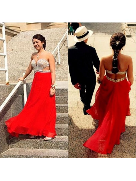 Beaded Long Red Chiffon Prom Formal Evening Party Dresses 99602919