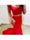 Mermaid Off-the-Shoulder Beaded Long Red Prom Formal Evening Party Dresses 99602928