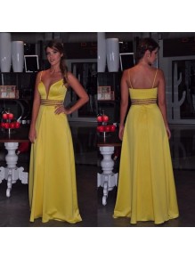 Long Yellow Spaghetti Straps Prom Formal Evening Party Dresses 99602930