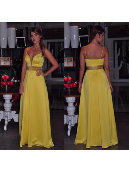 Long Yellow Spaghetti Straps Prom Formal Evening Party Dresses 99602930