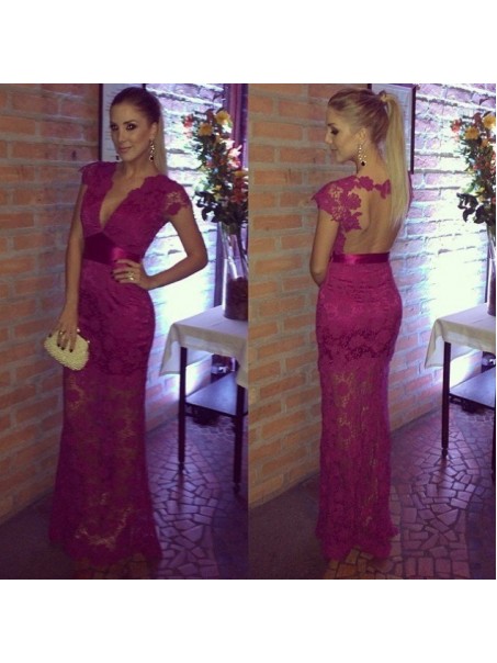 Mermaid V-Neck Lace Long Prom Formal Evening Party Dresses 99602932
