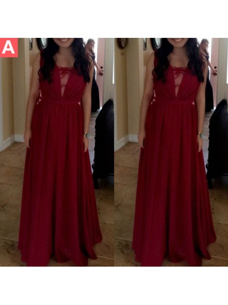 Long Red Lace Chiffon Prom Formal Evening Party Dresses 99602934