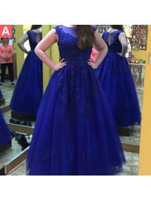 Long Royal Blue Lace Prom Formal Evening Party Dresses 99602935