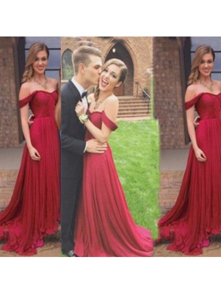 Long Red Off-the-Shoulder Chiffon Prom Formal Evening Party Dresses 99602940