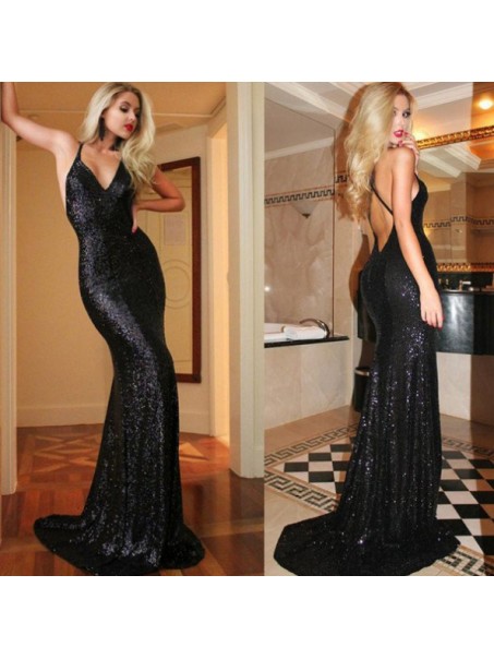 Long Black Sequins Mermaid Prom Formal Evening Party Dresses 99602943 Long Black Sequins Mermaid Prom Formal Evening Party Dresses 99602943