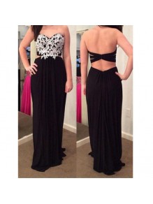 Sheath Long Black Chiffon White Lace Appliques Prom Formal Evening Party Dresses 99602950 Sheath Long Black Chiffon White Lace Appliques Prom Formal Evening Party Dresses 99602950