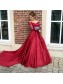 Ball Gown Long Red Long Sleeves Lace Off-the-Shoulder Prom Formal Evening Party Dresses 99602956
