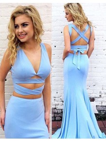 Long Blue V-Neck Mermaid Prom Formal Evening Party Dresses 99602960