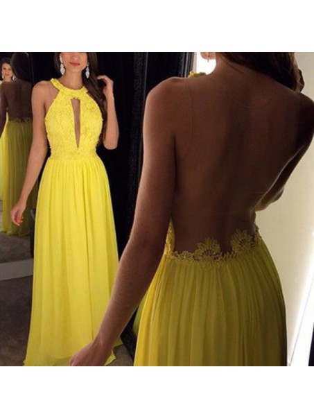 Long Yellow Halter Prom Formal Evening Party Dresses 99602970