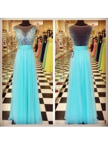 A-Line Beaded Long Blue Chiffon Prom Formal Evening Party Dresses 99602971