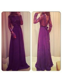 Long Sleeves Beaded Lace Chiffon Prom Formal Evening Party Dresses 99602972