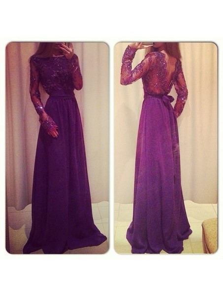 Long Sleeves Beaded Lace Chiffon Prom Formal Evening Party Dresses 99602972 Long Sleeves Beaded Lace Chiffon Prom Formal Evening Party Dresses 99602972