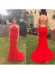 Mermaid Beaded Red Backless Prom Formal Evening Party Dresses 99602981
