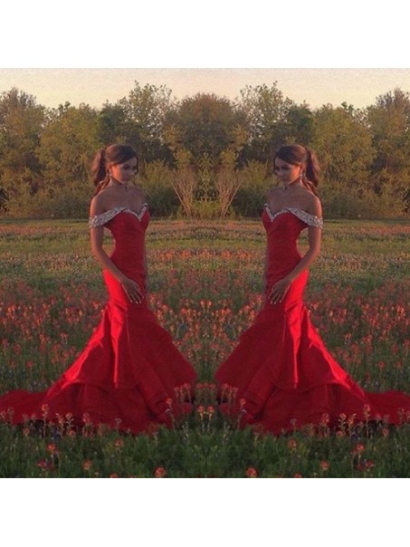 Mermaid Beaded Long Red Off-the-Shoulder Prom Formal Evening Party Dresses 99602982 Mermaid Beaded Long Red Off-the-Shoulder Prom Formal Evening Party Dresses 99602982
