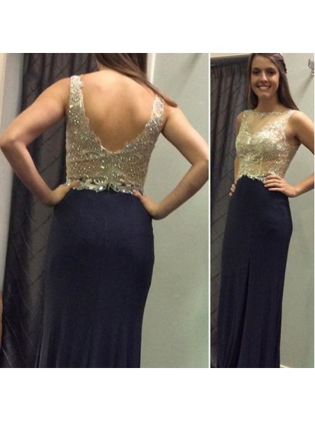 Long Navy Blue Beaded Prom Formal Evening Party Dresses 99602992