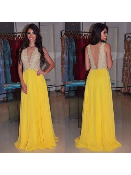 Long Yellow Chiffon Prom Formal Evening Party Dresses 99602995 Long Yellow Chiffon Prom Formal Evening Party Dresses 99602995